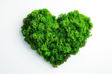 Fototapeta premium A heart shaped moss patch on a white background. Created with Generative AI technology.