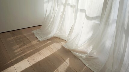 Fototapeta na wymiar Airy Curtain and Sunlit Room