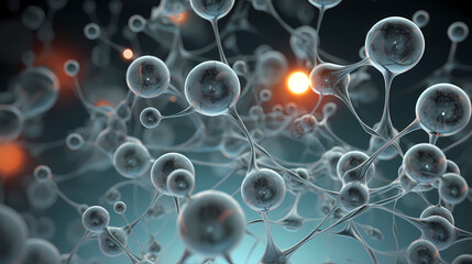 Obraz premium Abstract biotech innovation, dynamic digital background with molecular structure and technology elements