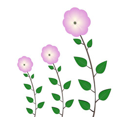 illustration of a pink flowers with green leaf isolated on white background.