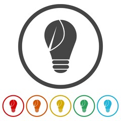 Eco light bulb icon. Set icons in color circle buttons