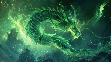abstract green chinese dragon wallpaper