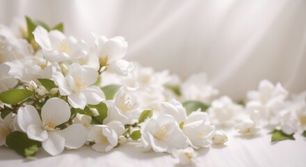 Naklejka na ściany i meble Jasmine flower on white cotton fabric cloth backgrounds