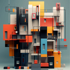 3D illustration city, houses