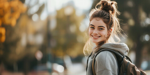 Positive teen girl with trendy hairstyles.