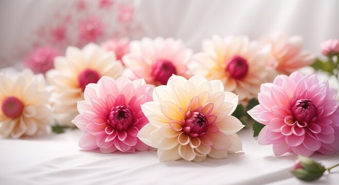 Dahlia flower on white cotton fabric cloth backgrounds
