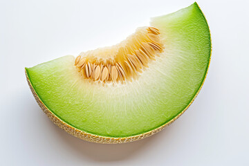 close up half cut slice of green melon isolated on white background - obrazy, fototapety, plakaty