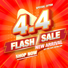 4.4 Special Sale banner template. 4.4 3D Flash sale banner template design for web or social media. Eps10 vector illustration.