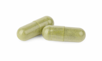 Vitamin capsules isolated on white. Health supplement