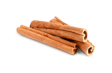 Three aromatic cinnamon sticks isolated on white