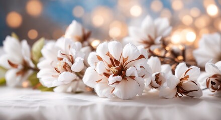 Obraz na płótnie Canvas Cotton flower on white cotton fabric cloth backgrounds