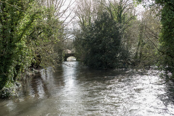 bridge on the river Itchen one of the world's premier chalk streams for fly fishing at Winchester...
