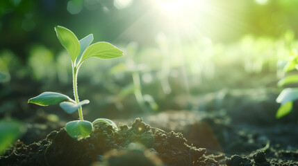Seedling is growing from the rich soil. Earth Day, World Environment Day, eco-friendly, ESG, green business and sustainable investments concept. - obrazy, fototapety, plakaty