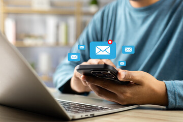 Business email communication in the digital age new messages and alerts. Inbox with email Marketing...
