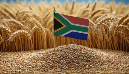 South Africa flag on a wheat field. Trade, business or food crisis and famine concept