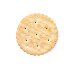 One crispy cracker isolated on white, top view. Delicious snack