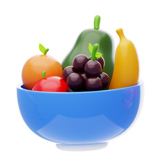 3D Fruit Bowl Nature's Sweet . 3d illustration, 3d element, 3d rendering. 3d visualization isolated on a transparent background