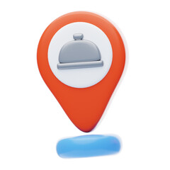 Location Pin With Restaurant's Cloche Dome 3D Model Local Food Culinary Heritage. 3d illustration, 3d element, 3d rendering. 3d visualization isolated on a transparent background