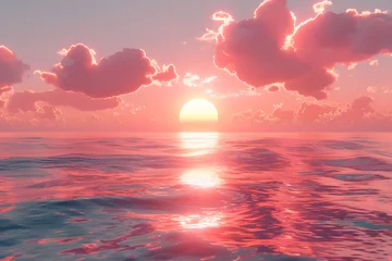Deurstickers Bestemmingen Abstract romantic sunset on the sea, pink, 