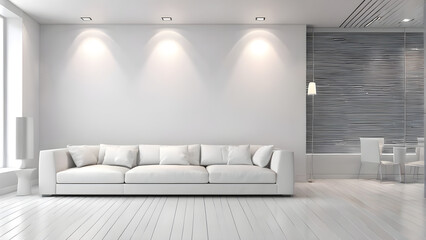 white interior background. white modern living room with a sofa