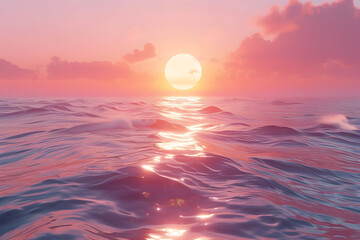 Abstract romantic sunset on the sea, pink, 