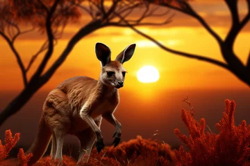 Selbstklebende Fototapeten kangaroo sunset australia © wendi