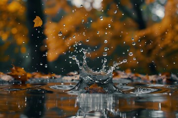 Frozen in Time: Water Droplets Splashing Against a Reflective Surface. Concept Outdoor Photography, Water Photography, Reflections, Splash Photography, Still Life