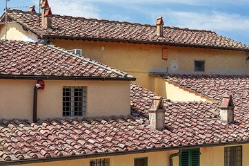 The tiled roofs at Villa La Petraia are one of the Medici villas in Castello, Florence, Tuscany, central Italy.