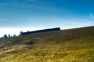 Half cylindrical tin shelter for sheeps in Pieniny Mountains