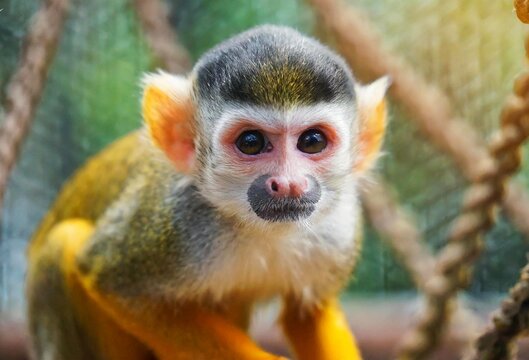 singe &eacute;cureuil en captivit&eacute; dans un zoo