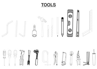 Rivet Gun Multi-grip Pliers Adjustable Spanner Power Drill Hex Head Adapter Drill Bit Clamps Hacksaw Caulking Guns silicone Tape Measure Spirit Level Safety Glasses Gloves Step Ladder Permanent Marker