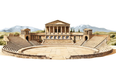 Iconic Ancient Greek Amphitheater on white background