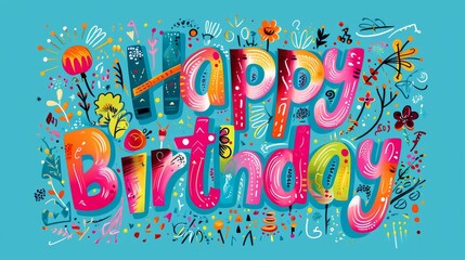 Happy Birthday - hand drawn lettering typography design