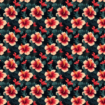 Elegant Hibiscus Floral Pattern with No Seams, seamless floral pattern for printing