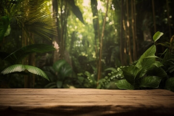 Serene Jungle with Wooden Table