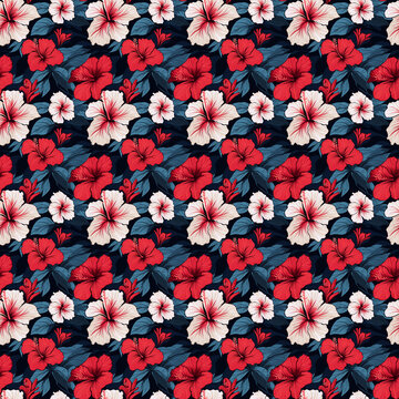 Beautiful Hibiscus Floral Seamless Wallpaper, seamless floral pattern for printing