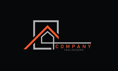 Real estate logo - house with chimney on the roof and green check mark on the white background