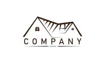 Real estate logo - house with chimney on the roof and green check mark on the white background