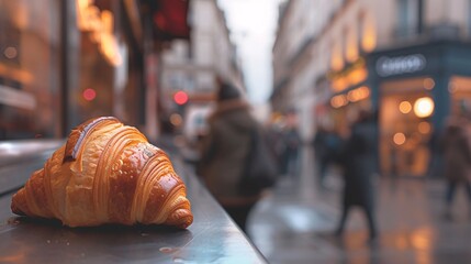Un croissant devant une boulangerie de Paris » IA générative - obrazy, fototapety, plakaty
