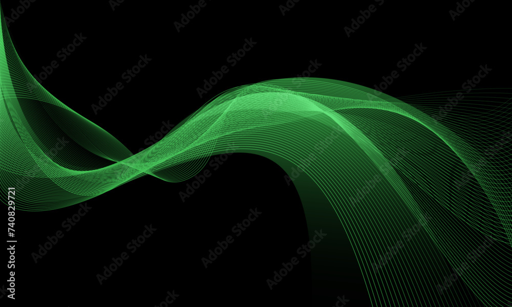 Poster abstract green wave curve line light dynamic movement overlap on black design modern futuristic tech