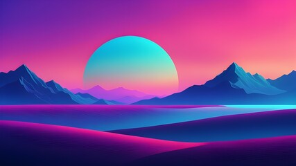 minimalist landscape, smooth gradients, a single focal point, vibrant color, abstract background, purple, magenta, retro background, neon landscape background, wallpaper