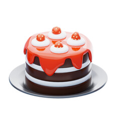 3D Cake With Strawberry Topping. 3d illustration, 3d element, 3d rendering. 3d visualization isolated on a transparent background