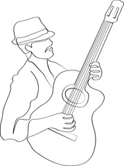 Continuous lines, guitar instruments, instrumental music, simple style, hand drawn illustration