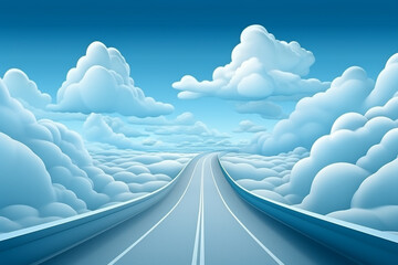 straight highway with clouds. Toll road advertising illustration.