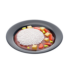 3D Curry Rice Flavorful Fusion And Spice. 3d illustration, 3d element, 3d rendering. 3d visualization isolated on a transparent background