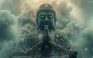 The great blue buddha statue.	
