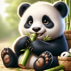 cute panda eating bamboo