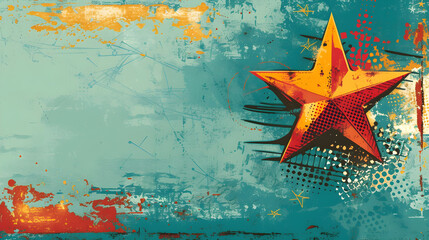 Star on a freeform abstract background, retro style, gives an old feel. - obrazy, fototapety, plakaty