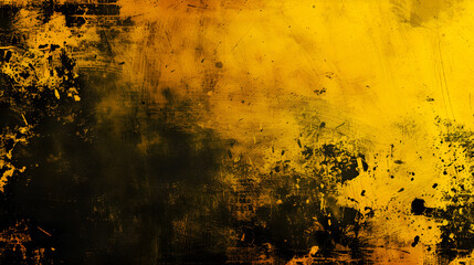 Abstract yellow grunge background with black paint.