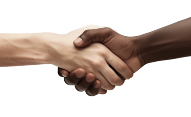 Two black and white men shaking hands isolated on transparent background